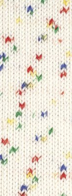 Lana Grossa Cool Wool Baby farve 351 hvid med blå/rød/gul/grøn prik